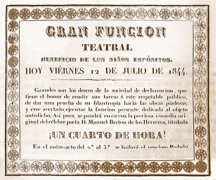 Programa del Corral de Comedias de Lucena de la cofradía de la Paz, de 1844.